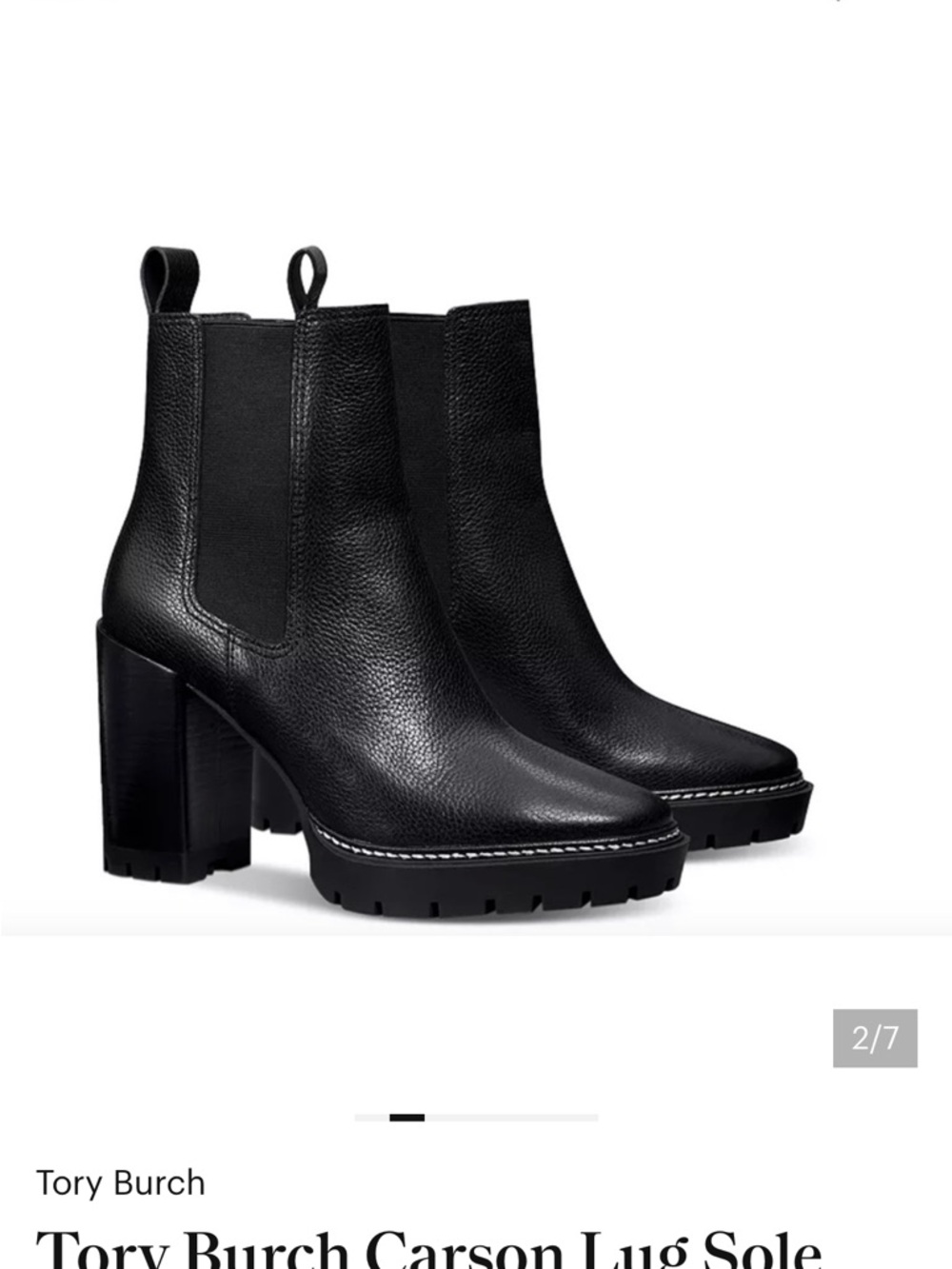 Tory Burch Black Lug-Sole Leather Carson Ankle Boots, Size 8.5